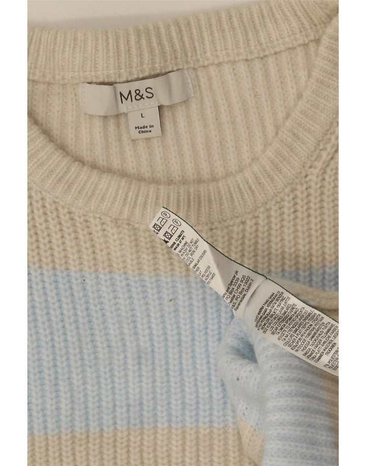 Maglione maglione girocollo da donna Marks & Spencer UK 14 a righe beige medio