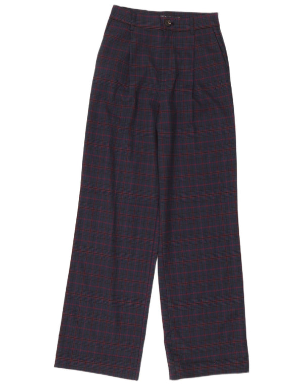 Pantaloni chino a vita alta da donna Zara XS W24 L32 pied de poule blu navy