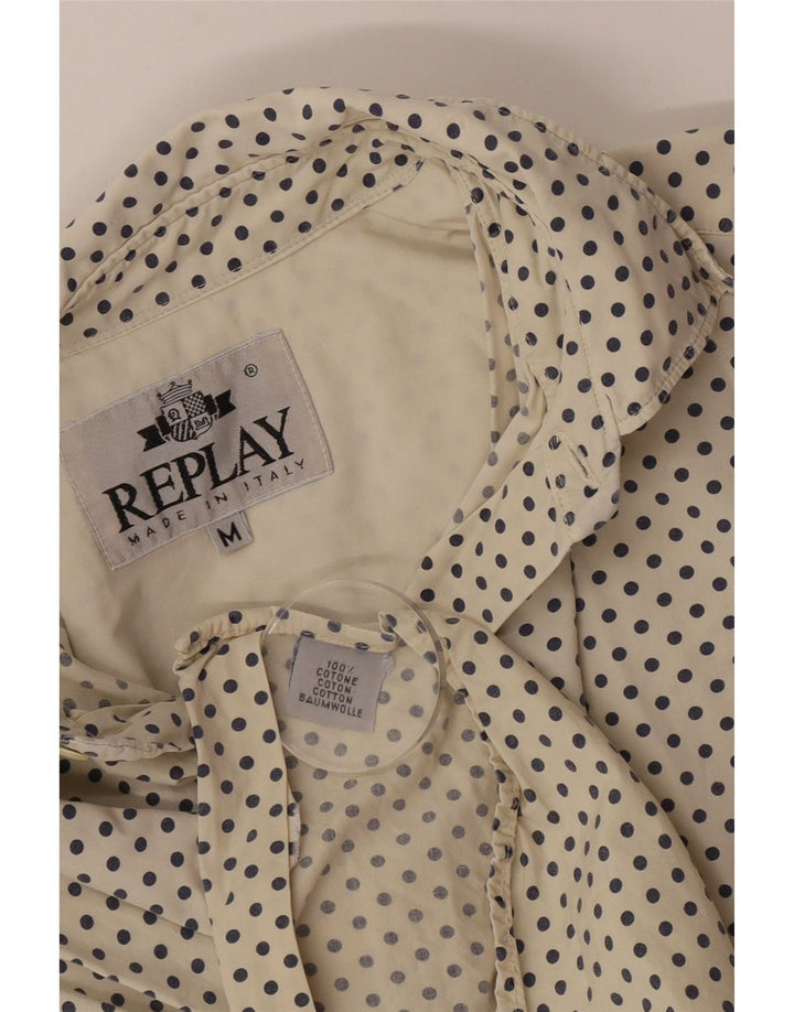 Camicia a maniche corte da uomo Replay in cotone maculato beige medio