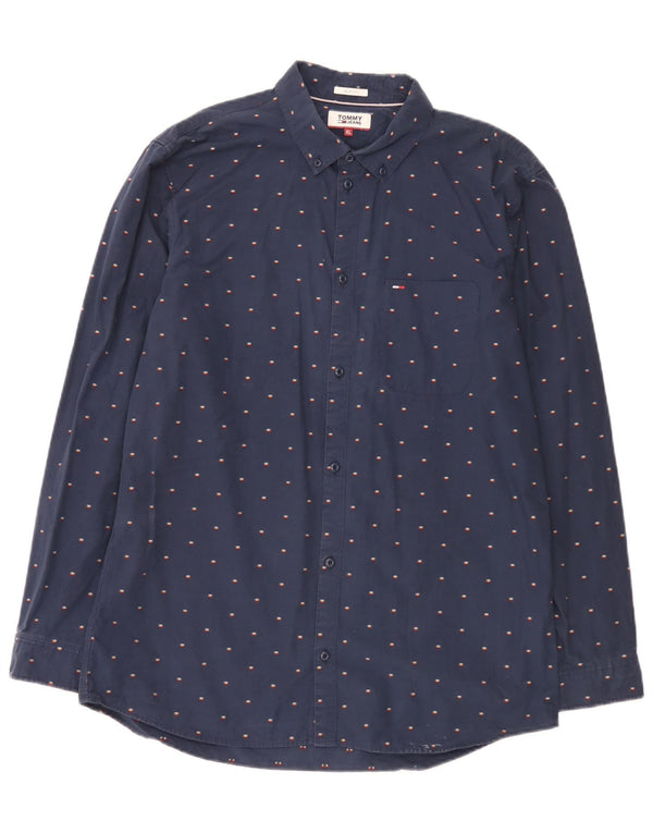 Camicia slim fit da uomo Tommy Jeans XL in cotone maculato blu navy