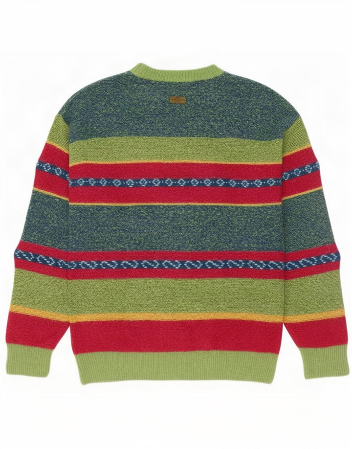 Maglione vintage da uomo girocollo in lana a righe verde medio