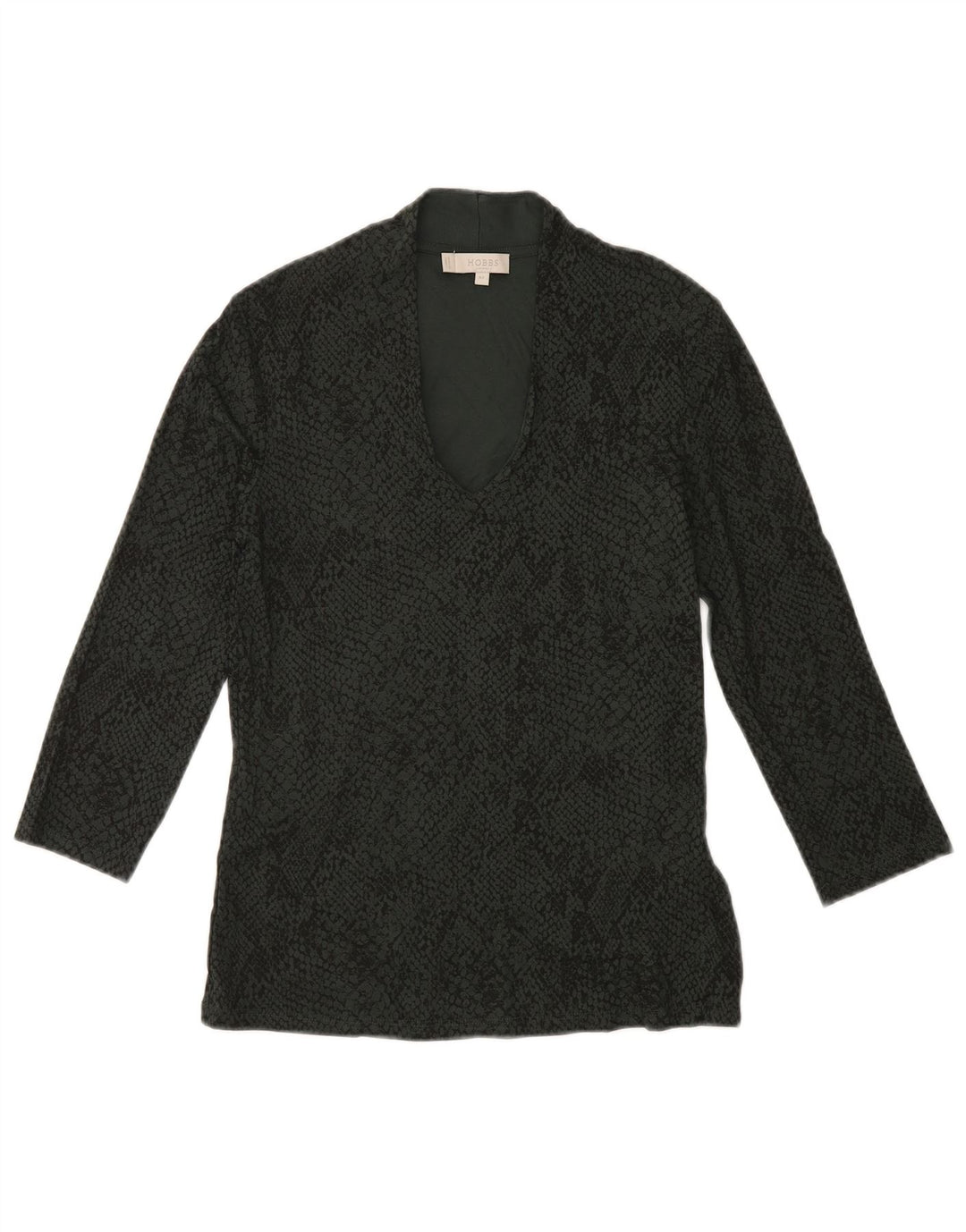 Top da donna HOBBS manica 3/4 UK 6 XS verde viscosa stampa animalier
