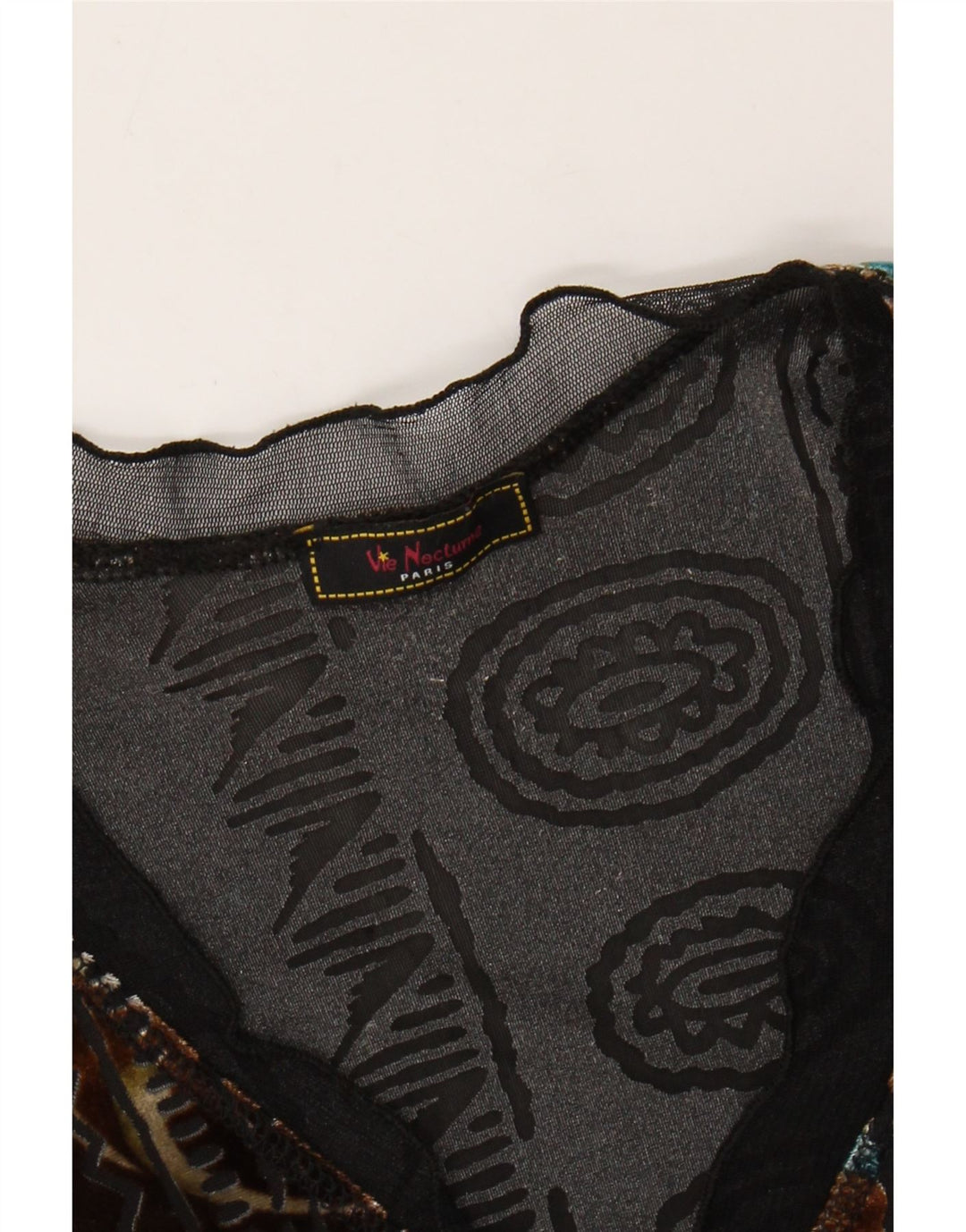 Top vintage in velluto da donna a maniche lunghe UK 6 XS multicolore floreale