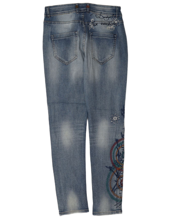 Desigual Jeans Boyfriend Fit Graphic Slim da Donna W24 L30 Blu Floreale