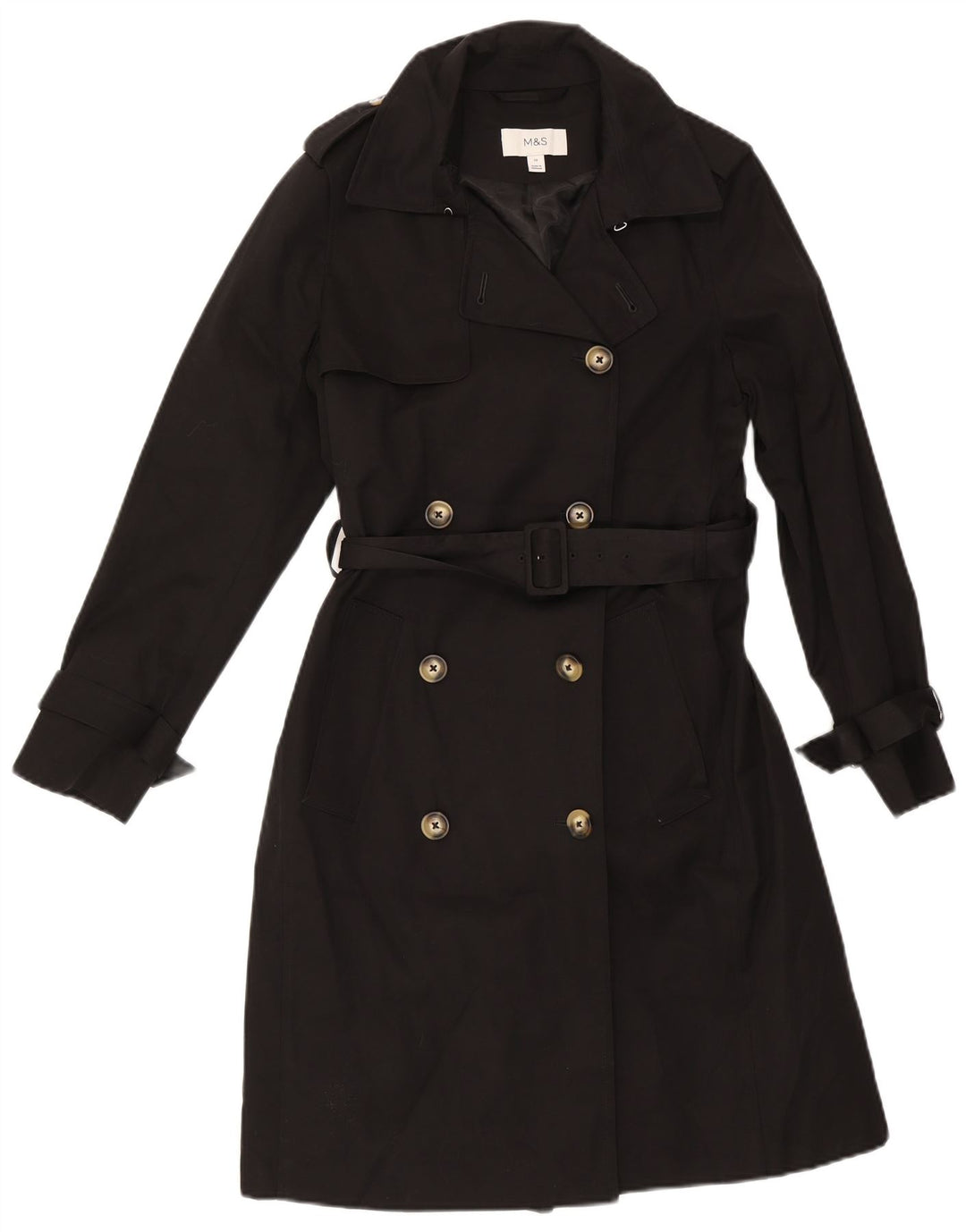 Trench doppiopetto da donna Marks & Spencer UK 10 piccolo nero