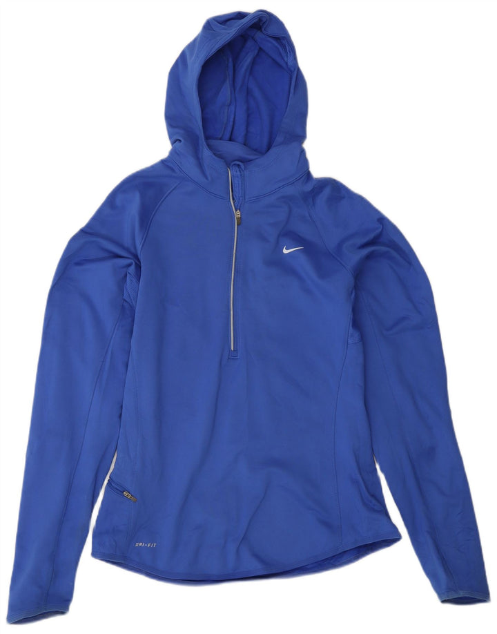 NIKE Womens Dri Fit Hooded Pullover Tracksuit Top UK 12 Medium Blue Vintage Nike and Second-Hand Nike from Messina Hembry 