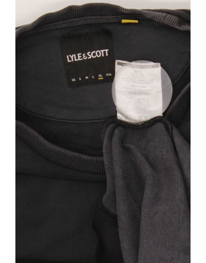 Lyle & Scott Felpa da uomo Maglione XL Nero Colourblock Cotton