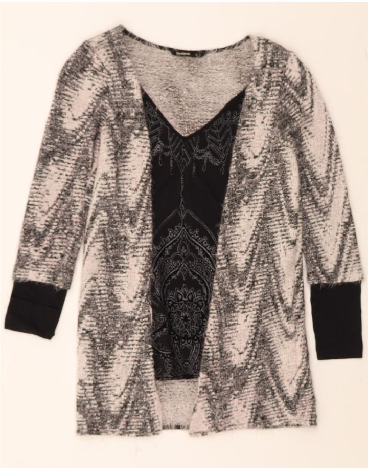 DESIGUAL Womens Cardigan Top UK 12 Medium Grey Chevron Vintage Desigual and Second-Hand Desigual from Messina Hembry 