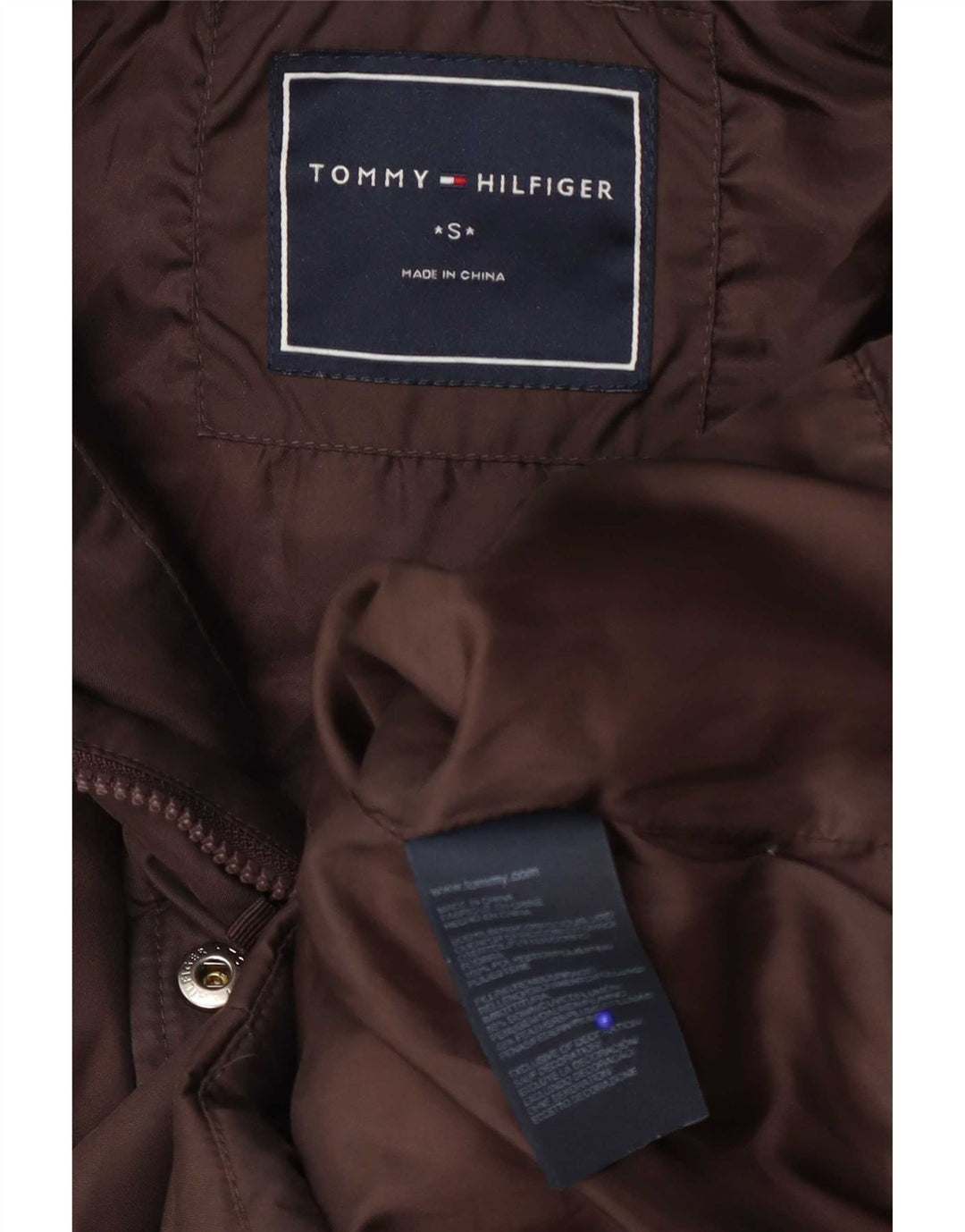Giacca imbottita con cappuccio da donna Tommy Hilfiger UK 10 piccola poliestere marrone