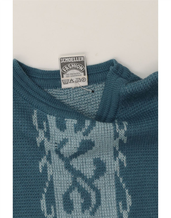 SCHOELLER Womens Crew Neck Jumper Sweater UK 14 Medium Blue Colourblock Vintage Schoeller and Second-Hand Schoeller from Messina Hembry 