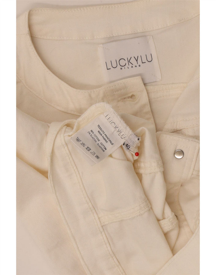 Giacca in denim corta da donna vintage con maniche a 3/4 IT 40 piccola in cotone bianco