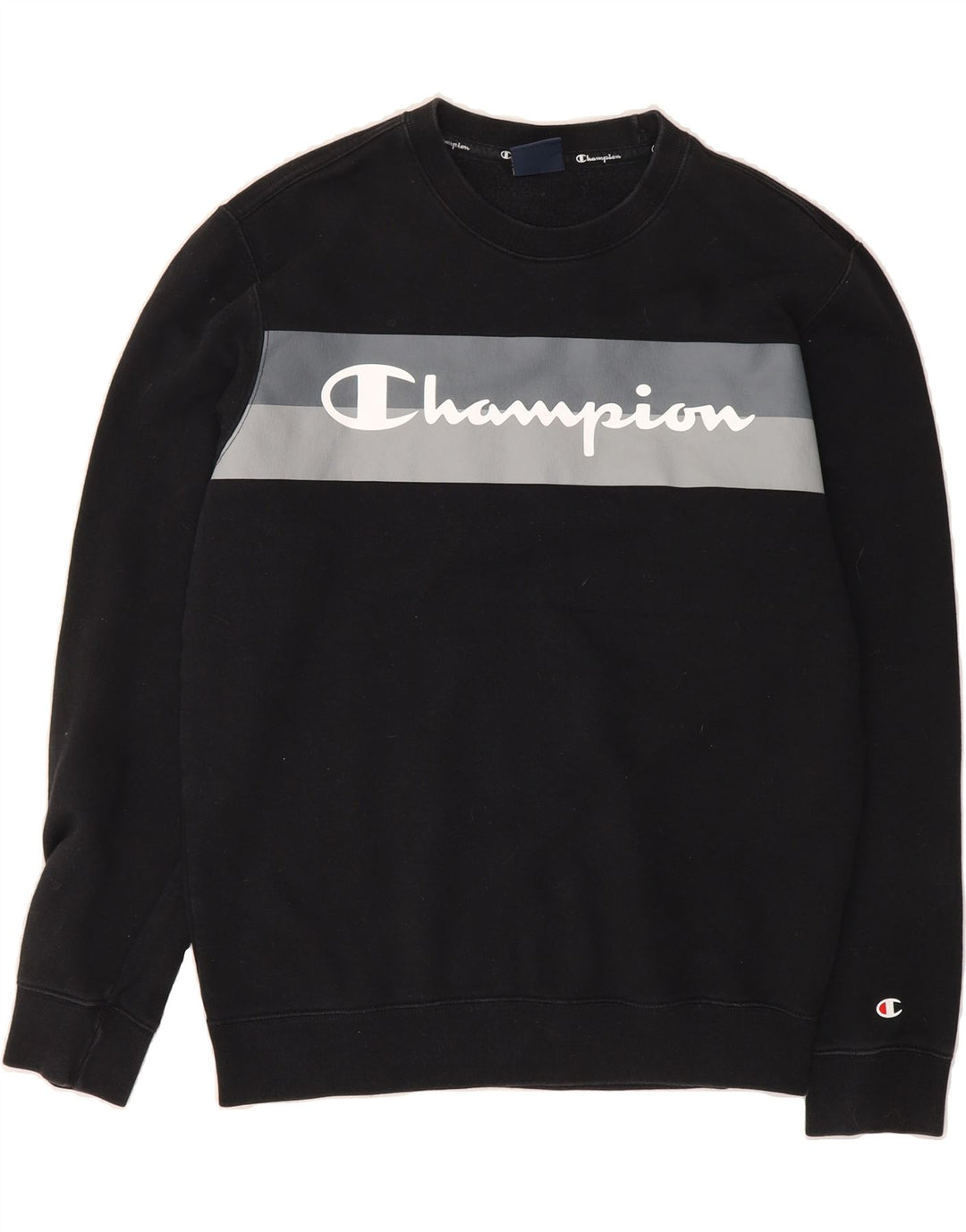 CHAMPION Mens Graphic Sweatshirt Jumper Medium Black Cotton Vintage Champion and Second-Hand Champion from Messina Hembry 