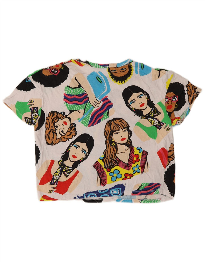 T-shirt grafica oversize corta da donna Zara UK 10 piccola bianca