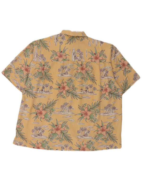 Camicia vintage da uomo a maniche corte 2XL Rayon floreale giallo