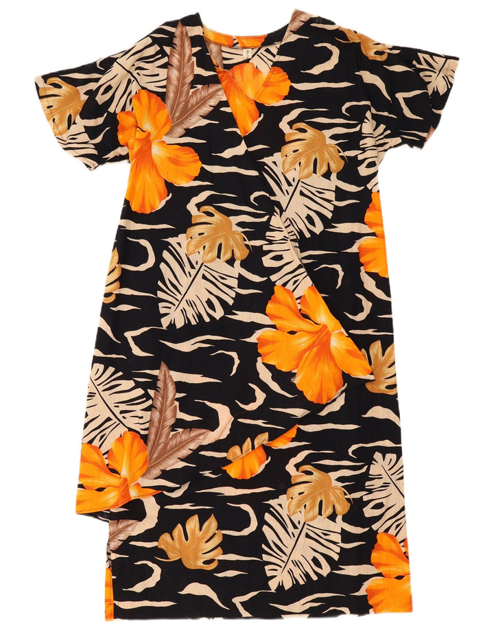 Abito a trapezio da donna vintage UK 14 cotone floreale nero medio