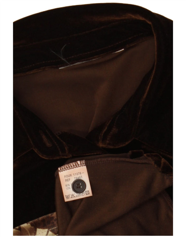 Camicetta senza maniche in velluto da donna VINTAGE UK 12 Marrone medio floreale