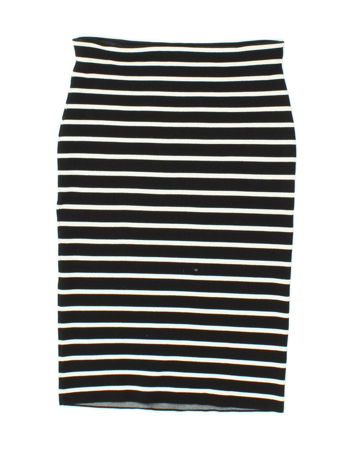 BENETTON Womens Pencil Skirt Medium W28 Black Striped Viscose Vintage Benetton and Second-Hand Benetton from Messina Hembry 