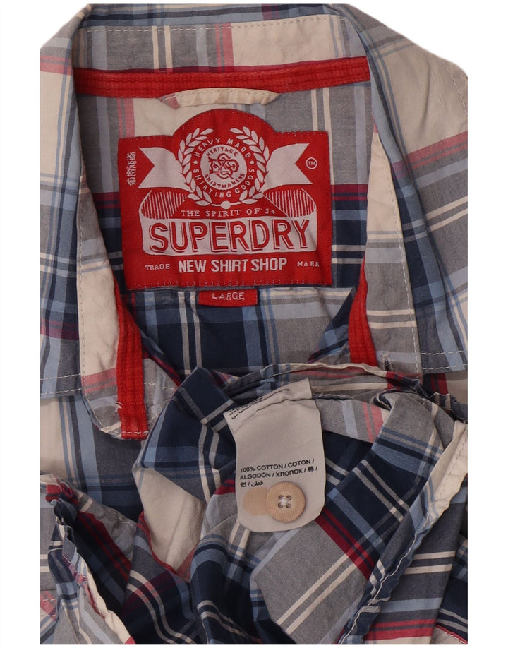 Camicia a maniche corte da uomo Superdry in cotone a quadri blu grandi