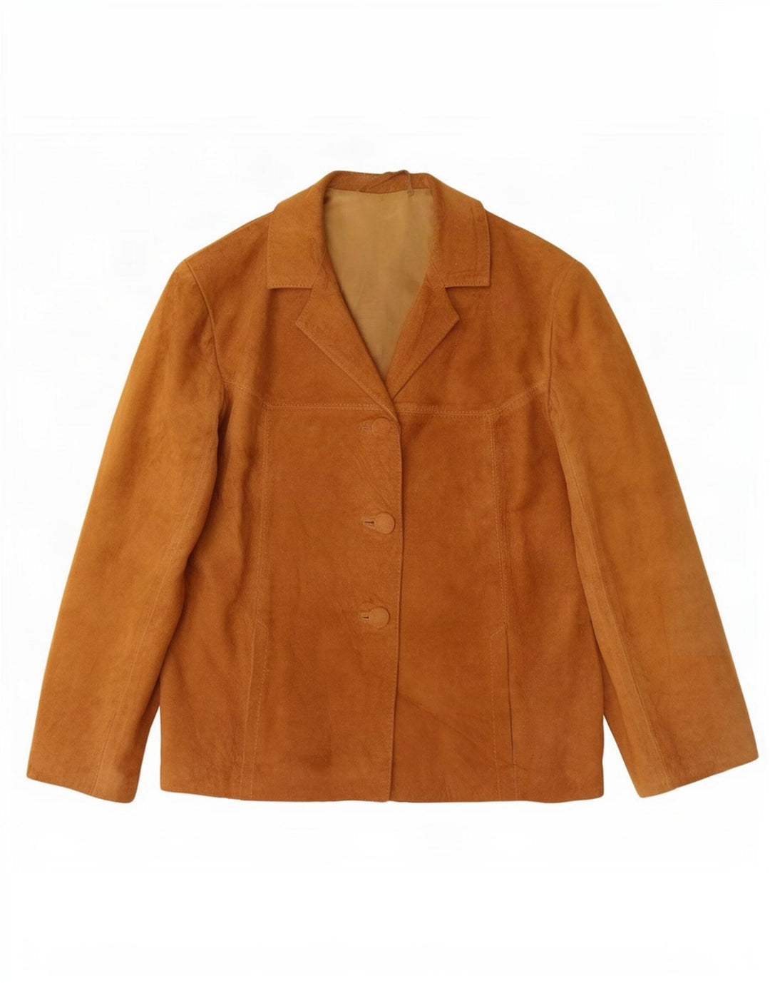 Giacca blazer vintage in pelle scamosciata a 3 bottoni da donna UK 14 beige medio
