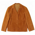Giacca blazer vintage in pelle scamosciata a 3 bottoni da donna UK 14 beige medio