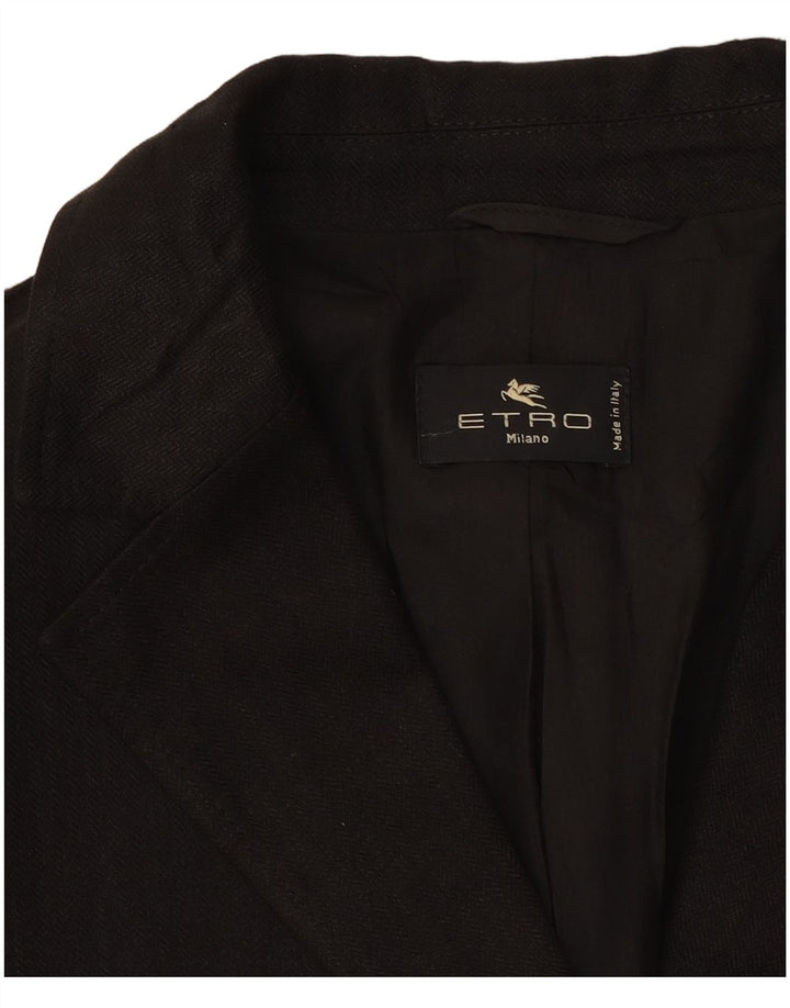 RETRO Womens 5 Button Blazer Jacket IT 44 Medium Black Linen Classic