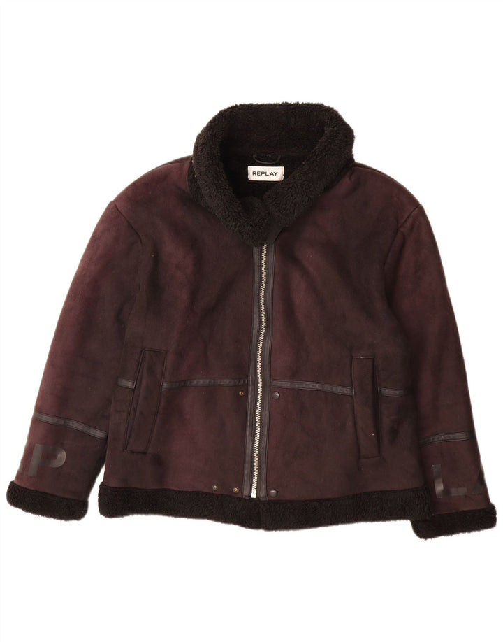 Giacca Sherpa grafica da donna Replay UK 14 grande poliestere marrone
