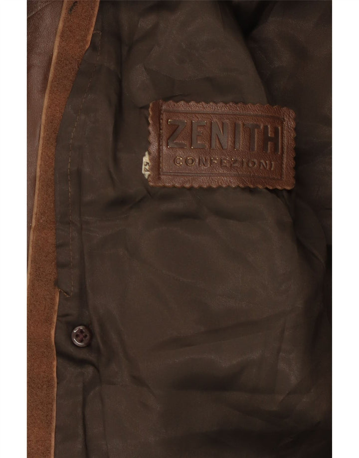 ZENITH Womens Double Breasted Leather Coat IT 54 2XL Brown Vintage Zenith and Second-Hand Zenith from Messina Hembry 