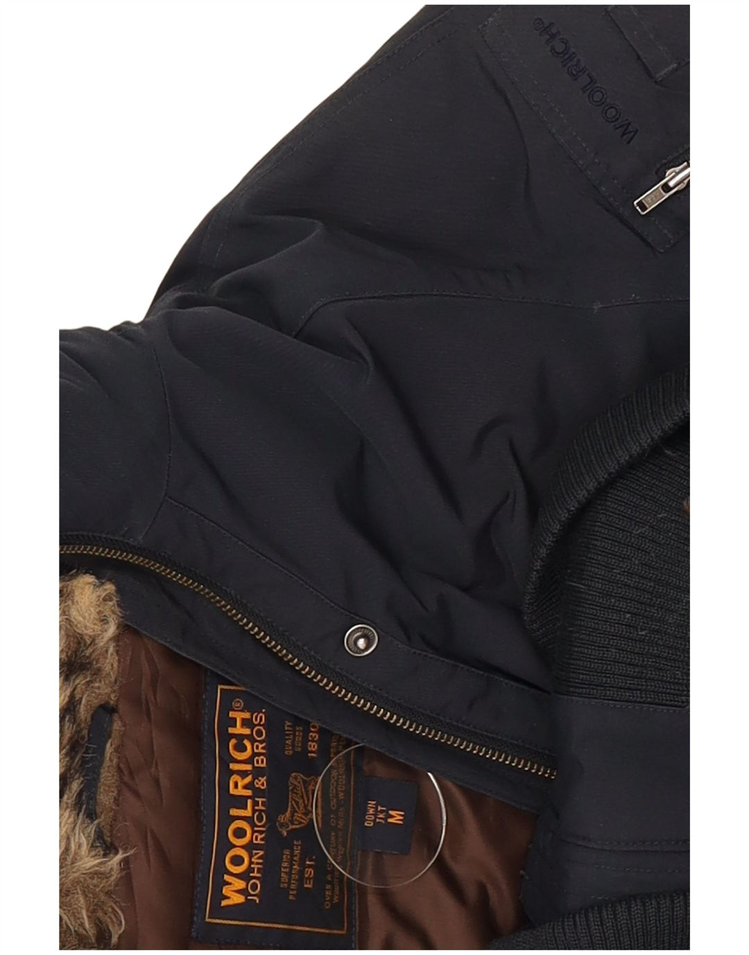 Giacca imbottita con cappuccio da donna Woolrich UK 12 cotone medio blu navy