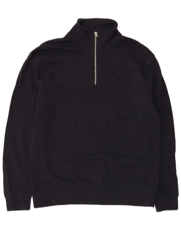 Felpa Zara da donna con collo e zip, maglione, UK 14, cotone blu navy medio