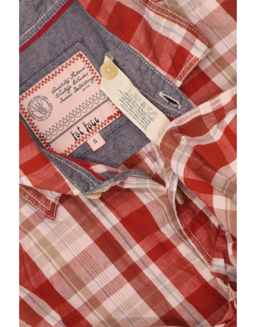 Camicia a maniche corte da uomo Fat Face in cotone a quadri rossi piccoli