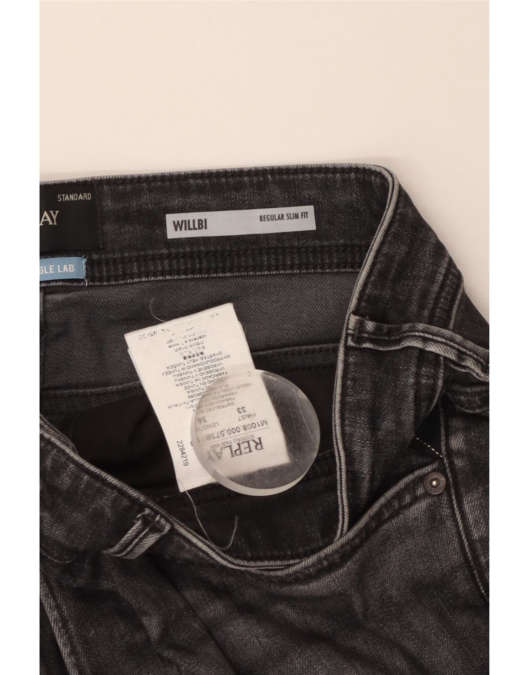 REPLAY Jeans slim regolari Willbi da uomo W33 L34 cotone grigio