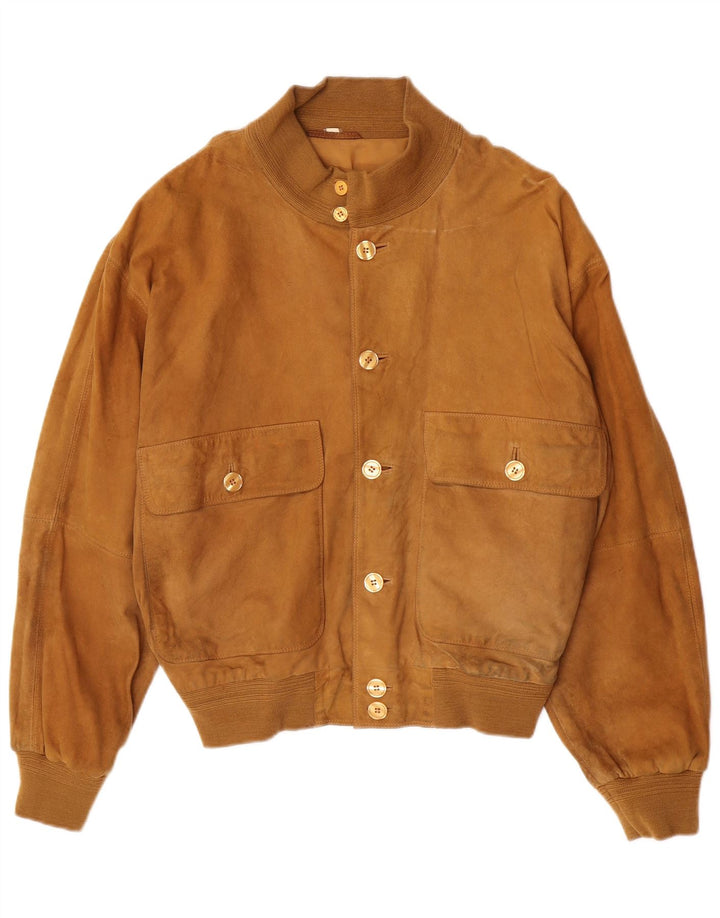 Giubbotto bomber vintage in pelle scamosciata da uomo IT 48 in pelle marrone medio