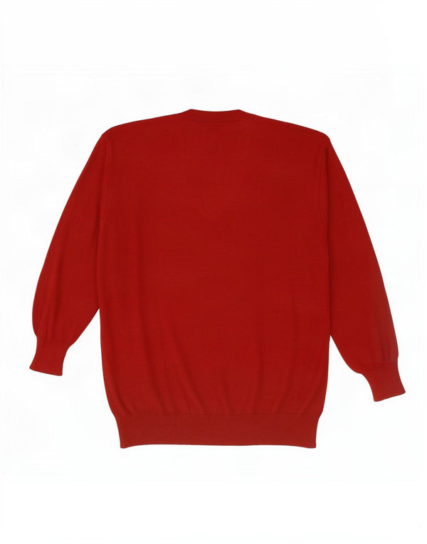 Maglione Trussardi Uomo con Scollo a V Grande Rosso in Lana Merino