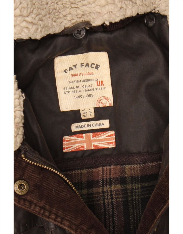 FAT FACE Womens Wax Hooded Parka Jacket UK 8 Small Brown Cotton