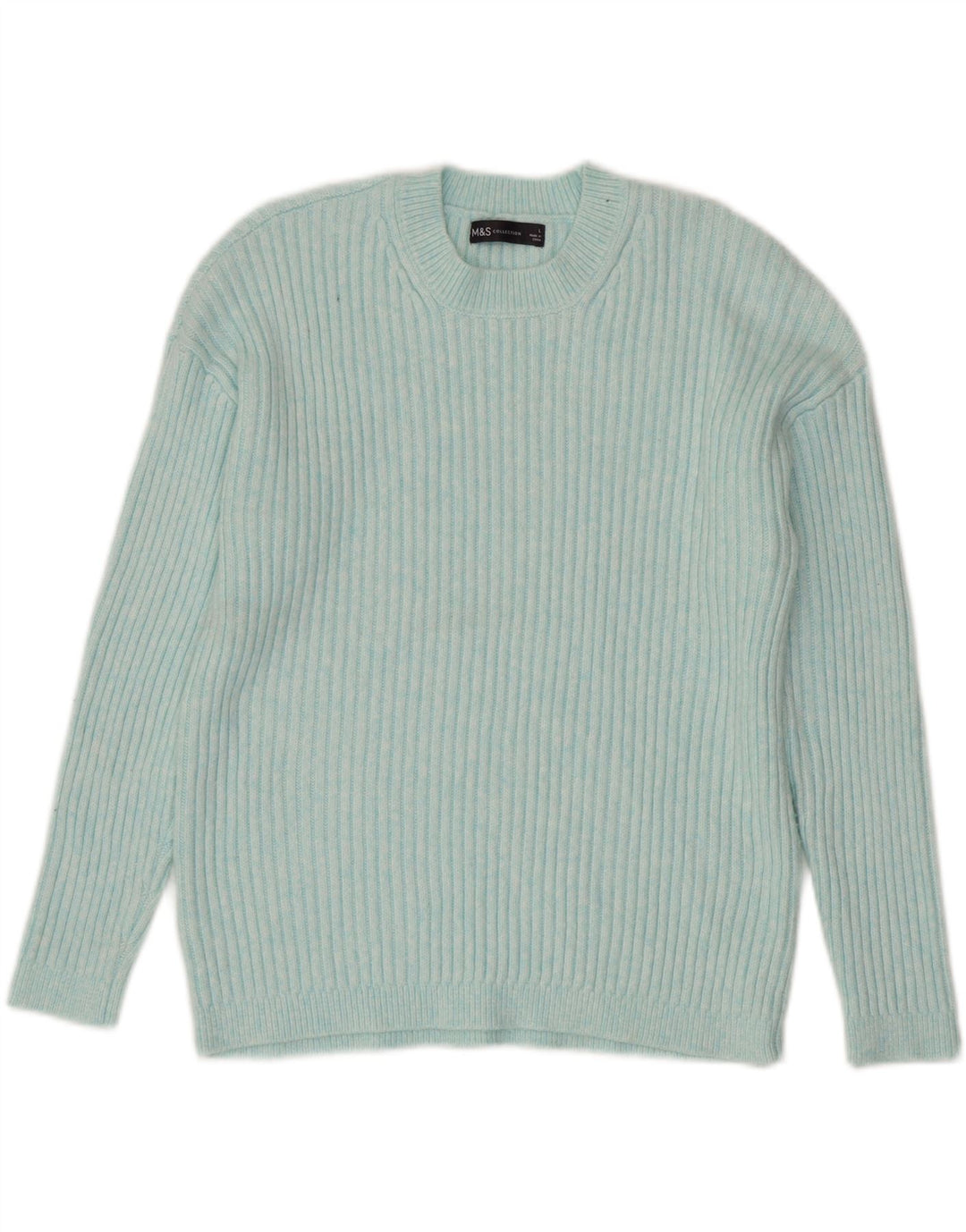 MARKS & SPENCER maglione maglione girocollo da donna UK 16 grande poliestere blu