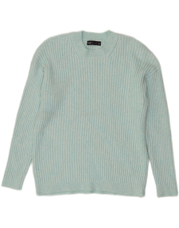 MARKS & SPENCER maglione maglione girocollo da donna UK 16 grande poliestere blu