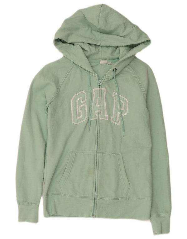 Gap Felpa con cappuccio e zip grafica da donna UK 10 Small Green Cotton