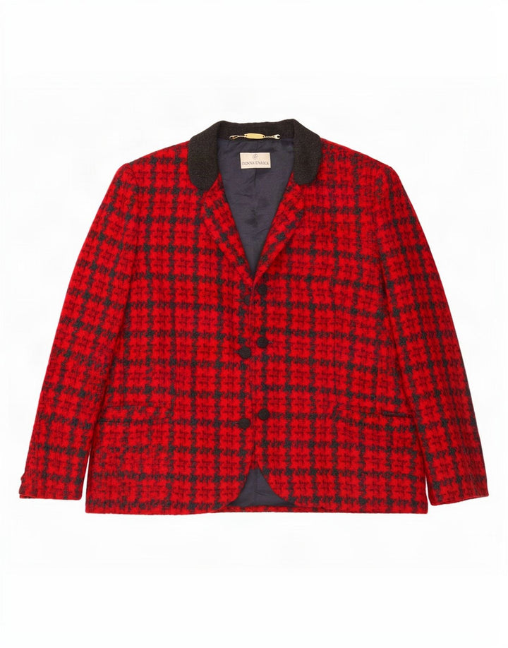 Donna Enrica Giacca blazer a 3 bottoni da donna UK 16 grande pied de poule rosso