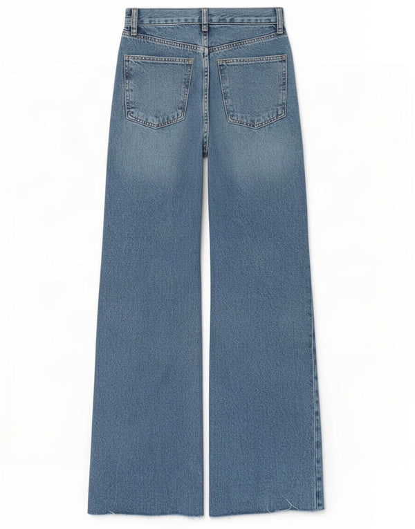 Zara Womens High Waist Distressed Wide Leg Jeans EU 36 XS W26 L33 Blue