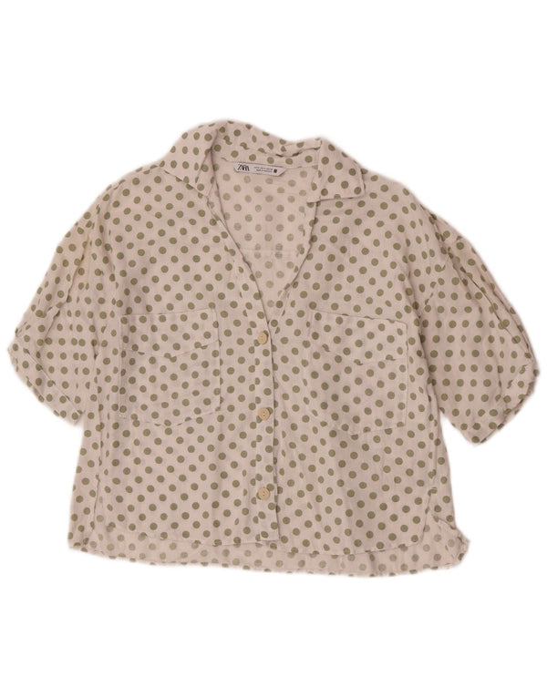 Camicia a maniche corte da donna Zara UK 10 piccolo lino bianco a pois