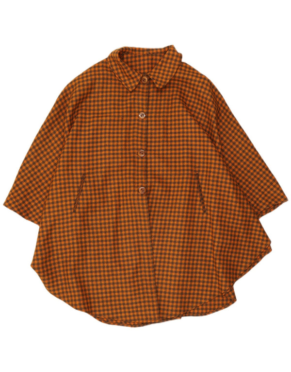 Cappotto vintage da donna a mantella, taglia unica, pied de poule arancione