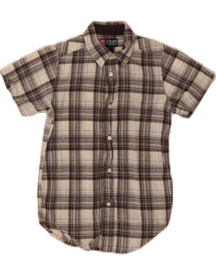 CHAPS Boys Short Sleeve Shirt 6-7 Years Brown Check Cotton Vintage Chaps and Second-Hand Chaps from Messina Hembry 