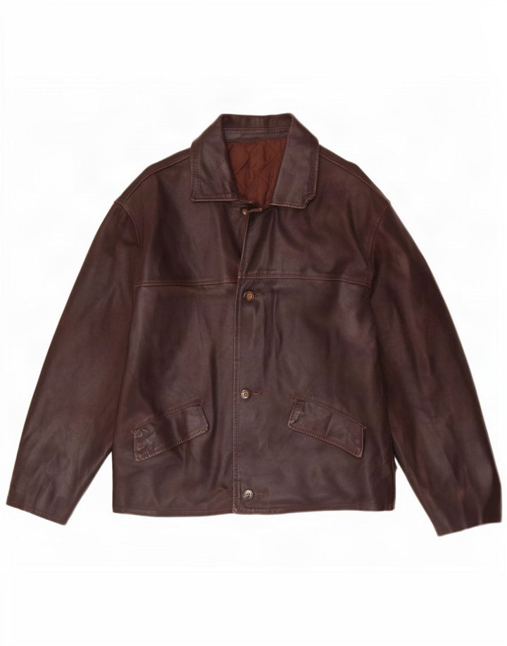Giacca blazer in pelle vintage da uomo a 3 bottoni UK 38 Marrone medio