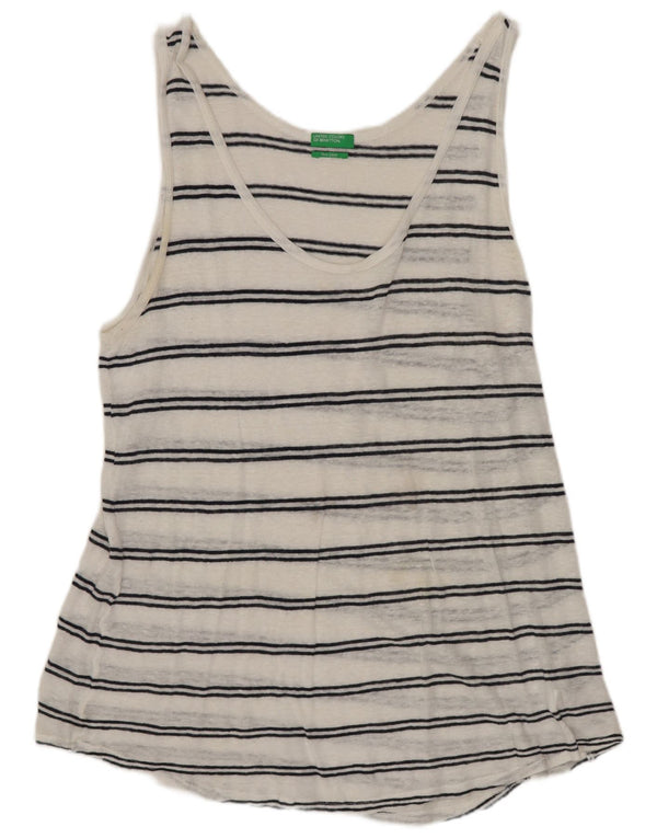 Camicetta senza maniche da donna Benetton Top UK 18 XL Lino a righe bianche
