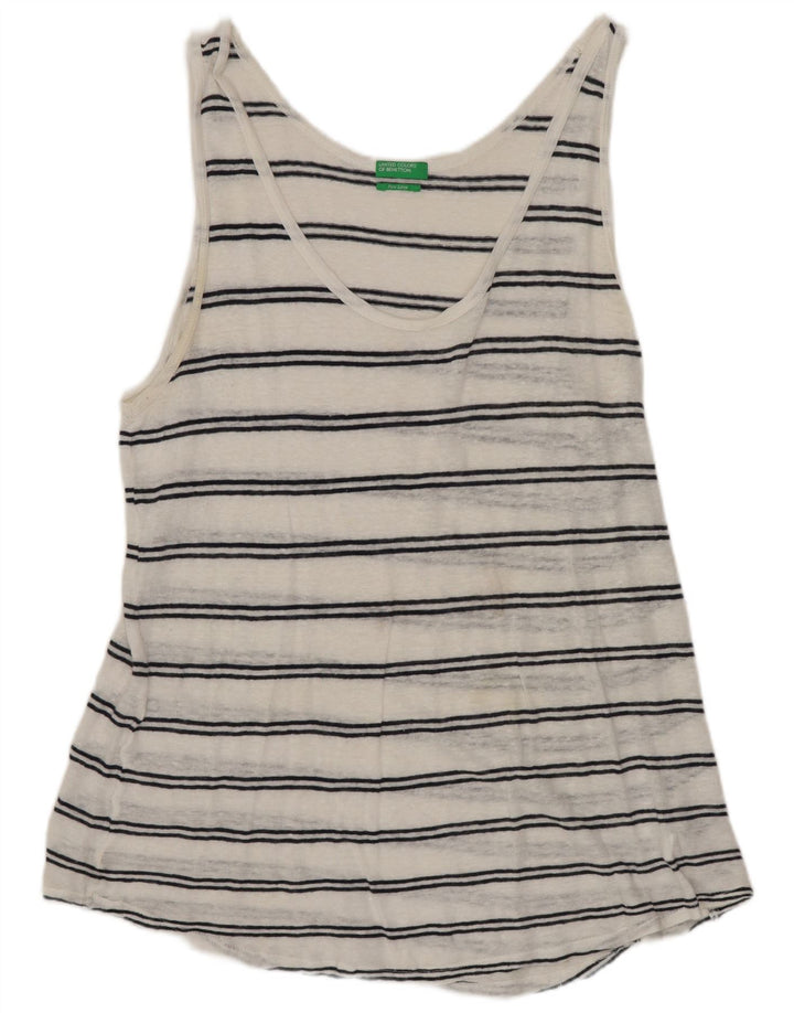 Camicetta senza maniche da donna Benetton Top UK 18 XL Lino a righe bianche