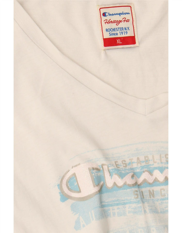CHAMPION T-shirt grafica da donna con vestibilità Heritage UK 18 XL Bianca