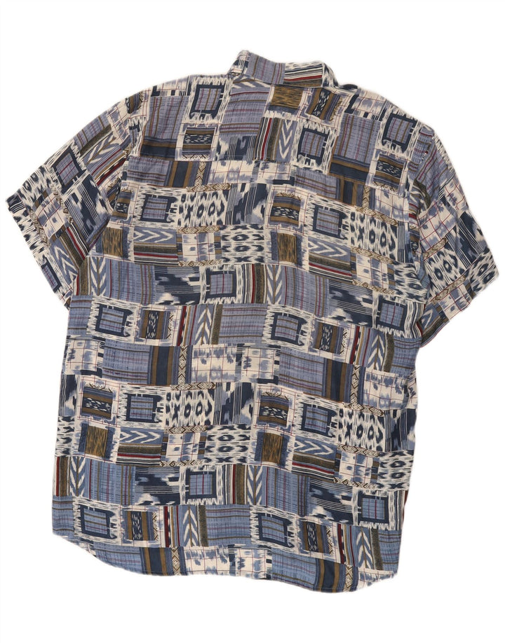 Camicia vintage da uomo a maniche corte IT 48 Seta patchwork blu medio