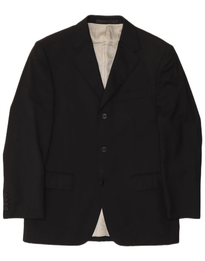 Marks & Spencer Mens 3 Button Blazer Jacket UK 38 Medium Black Wool