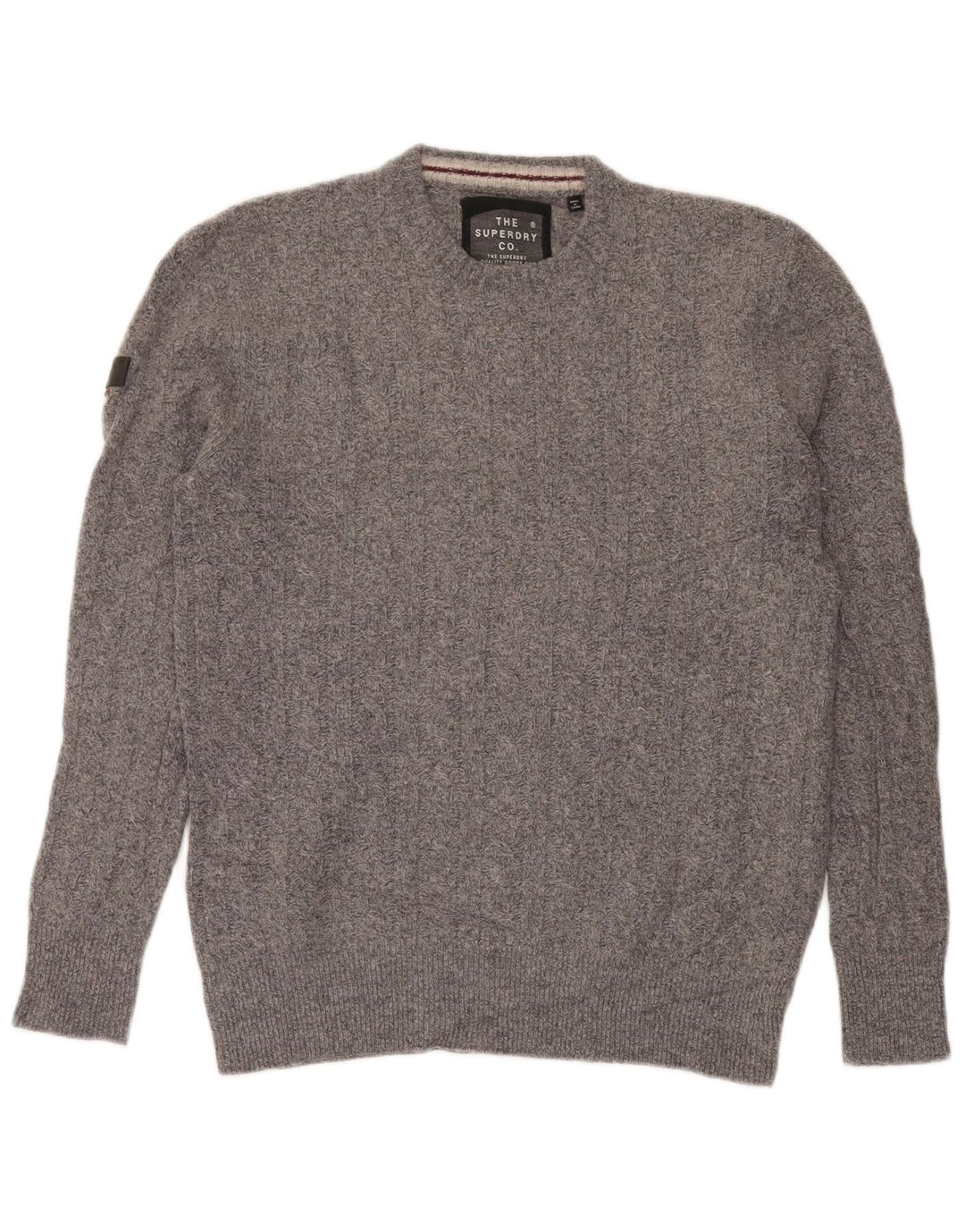 Maglione da uomo girocollo Superdry XL in lana d'agnello screziata grigia