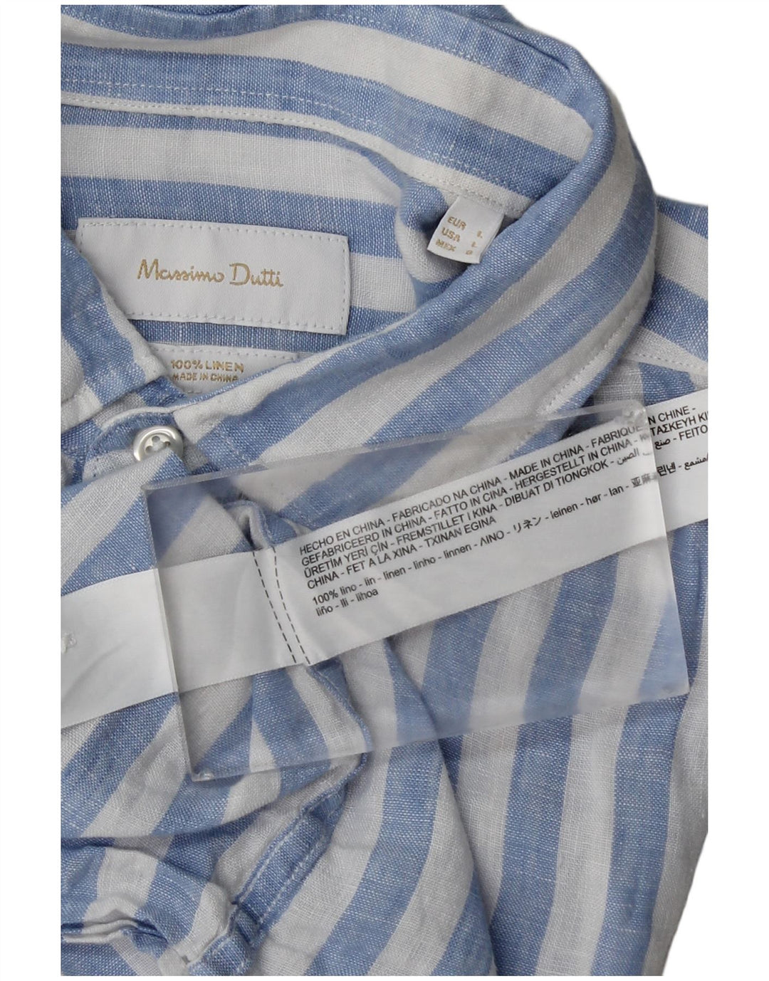 Camicia Uomo Massimo Dutti Lino Righe Grandi Blu
